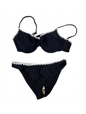 Ramy Brook Emmeline Underwire Contrast Edge Bikini Top & Bottom set in Black/whi